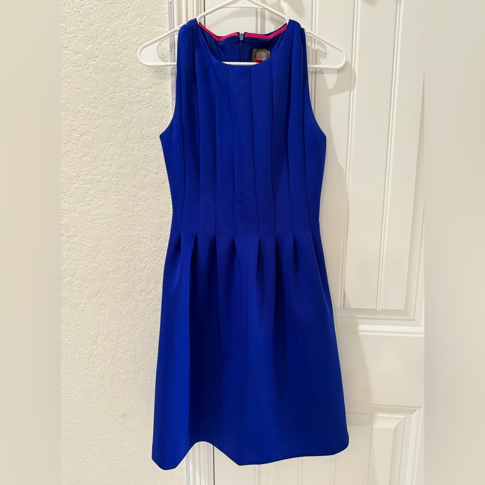VINCE CAMUTO Royal Blue Pleated Fit & Flare Dress with Pockets Sz 4